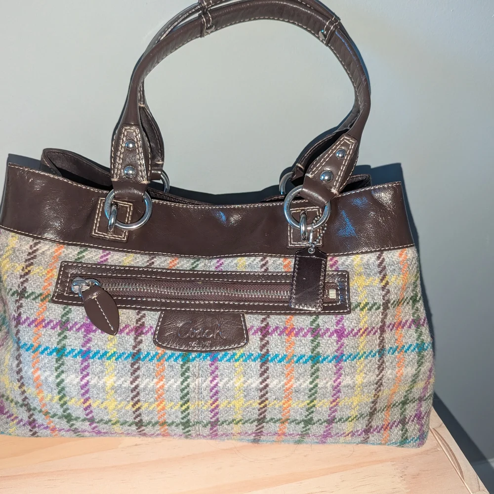Coach Penelope Plaid Wool Tweed Tote Bag_13